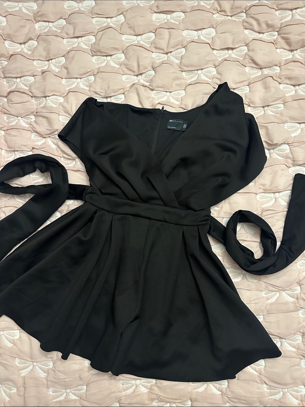 ASOS Black Wrap Romper with Tie Waist and V-Neck